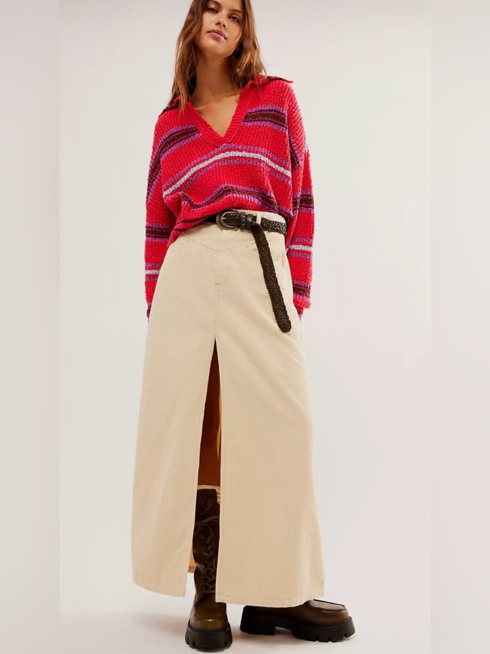 Free People We The Free Come As You Are Corduroy Maxi Skirt cream Size 8
